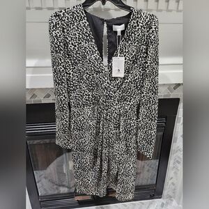 NWT Lucy Paris Izzy Long Sleeve Surplice Black and White Mini dress XS